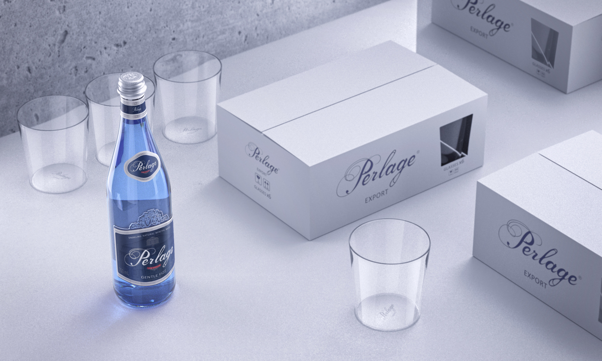 PERLAGE with its glass and packaging
